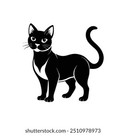 Vector del gato, silueta, concepto de estilo blanco y negro del diseño del logotipo 