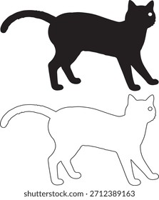 Cat vector, Cat silhouette, Cat outline drawing