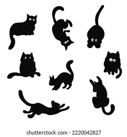 Cat vector silhouettes set Isolated On White Background, cats in different poses