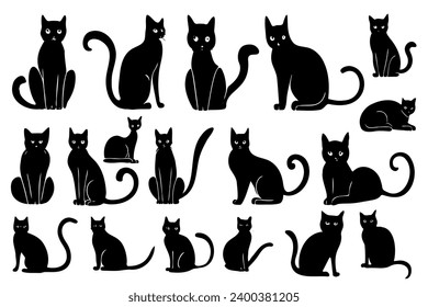 Cat vector silhouettes set Isolated On White Background, cats in different poses