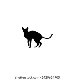 Cat vector silhouettes set Isolated On White Background, cats in different poses. Black cat silhouette. Elegant cat sitting side view with turn around head.