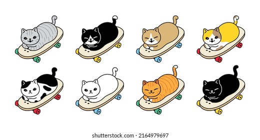 cat vector skateboard icon kitten calico surf skate skating extreme sport breed neko character cartoon pet doodle illustration symbol design clip art