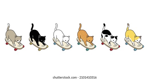 Cat Vector Skateboard Kitten Calico Icon Surf Skate Skating Extreme Sport Breed Neko Character Cartoon Pet Doodle Illustration Symbol Design