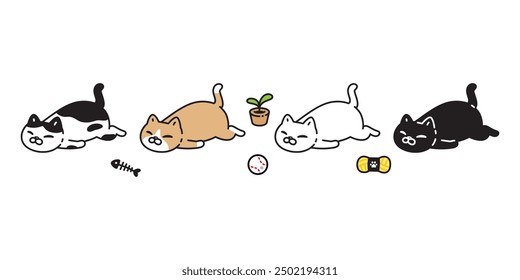 cat vector sleeping kitten calico neko icon pet toy baseball fish bone yarn ball plant pot cartoon character munchkin illustration symbol clip art isolated
