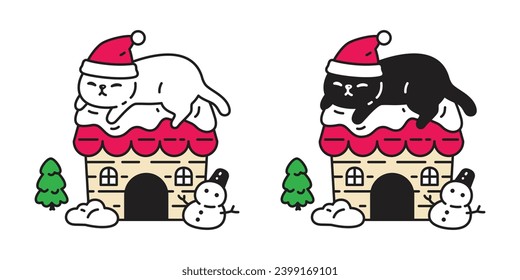 cat vector sleeping santa claus hat christmas icon kitten house hut calico neko pet cartoon character symbol tattoo illustration clip art isolated design