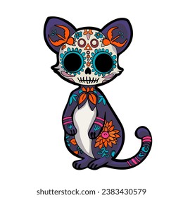 Cat vector. Sugar Skull Cat. cat vector. Boho style. Print, Blank for designer, print, logo, label, print