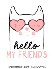 Cat vector, T-shirt Print, cartoon characters, cute cats hand drawn