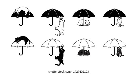 cat vector umbrella kitten calico icon logo pet breed cartoon character rain symbol doodle illustration design