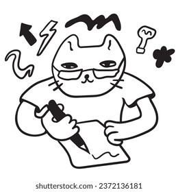 cat in vector.business icon in doodle style. linear illustration of man cat. Template for logo sticker poster icon app website. A series of furry cats on the topic of business and life.