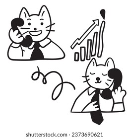 icono de gato en vector.business en estilo doodle. ilustración lineal del gato masculino. Plantilla para el sitio web de la aplicación de iconos de la pegatina del logotipo. Una serie de peludos gatos sobre el tema de los negocios y la vida.