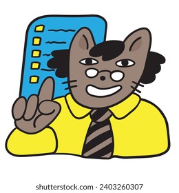 cat in vector.business icon in doodle style. illustration of man cat. Template for logo sticker poster icon app website. A series of furry cats on the topic of business and life.
