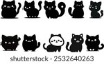 cat vectors icon set, silhouette vector art, Collection of cat silhouettes in various poses isolated on background, cat silhouette vector