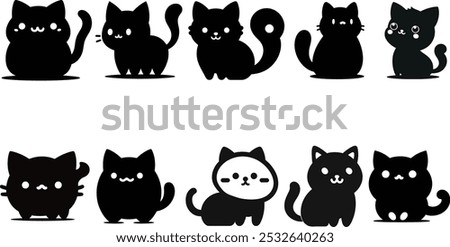 cat vectors icon set, silhouette vector art, Collection of cat silhouettes in various poses isolated on background, cat silhouette vector