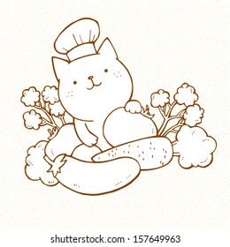 Cat and vegetables