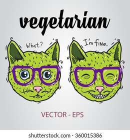 Cat vegetarian - nausea - vector
