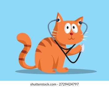 
Cat Vet with Stethoscope Vector Cartoon Mascot Design. Cute Kitty Doctor Mascot with Medical Gear 
