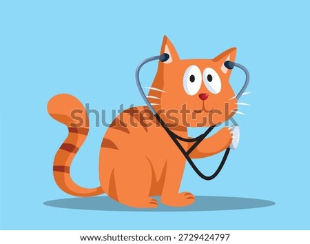 
Cat Vet with Stethoscope Vector Cartoon Mascot Design. Cute Kitty Doctor Mascot with Medical Gear 
