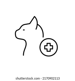 Icono de línea veterinaria del gato. Trazo de píxeles perfecto, editable