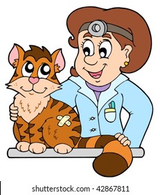 Cat at veterinarian - vector illustration.