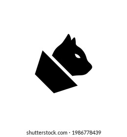 Cat with Veterinary Cone Collar. Flat Vector Icon illustration. Simple black symbol on white background. Cat with Veterinary Cone Collar sign design template for web and mobile UI element.