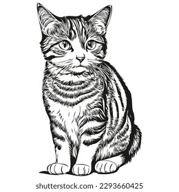 Cat  vintage illustration, black and white vector art kitten
