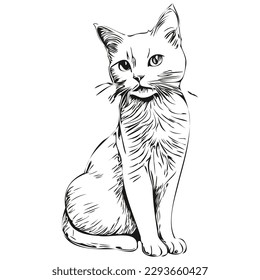 Cat  vintage illustration, black and white vector art kitten
