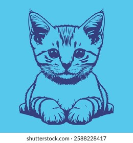 Cat vintage illustration, nevi blue  and pest  vector art kitten