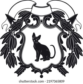 cat with vintage label and frame logo handmade vector design