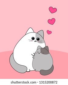 Cat Vintik congratulates on mother's day. 8 March women's day lettering greeting card. Greeting card with cute cats. Mother's day card. Vector illustration