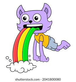 gato está vomitando arcoiris colorido, ilustración vectorial art. doodle imagen kawaii.
