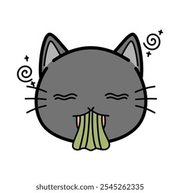 Gato vomita sobre fondo blanco