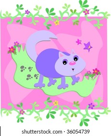 Cat Walk with Vines Vector