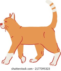 Cat walking Ginger Cat in Action Hand drawn color illustration