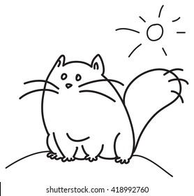 Cat walking. Cat outdoor. Cat and the sun. Cute cat. Cartoon cat. Hot summer.