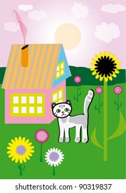A cat walks through the garden