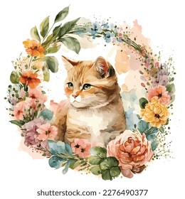 Cat. Wall sticker. Color, graphic portrait of a cute kittens on a white background in watercolor style. Digital Vector Graphics. Individual layers