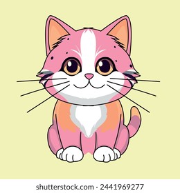 Cat. Wall stickers. Color, graphic portrait of cute cat on white background in sitting style smiling Digital Vector Graphics