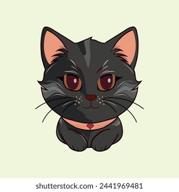 Cat. Wall stickers. Color, graphic portrait of cute cat on white background in sitting style smiling Digital Vector Graphics