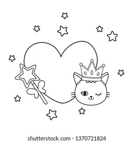 cat and wand with heart black and white