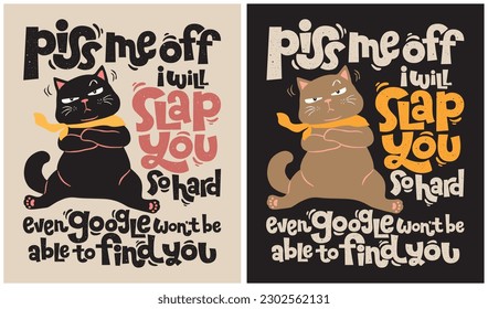 Cat Warning, Cat Lover, Funny Cat, Vector Illustration