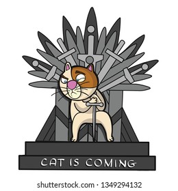 Cat Warrior Sitting On An Iron Throne