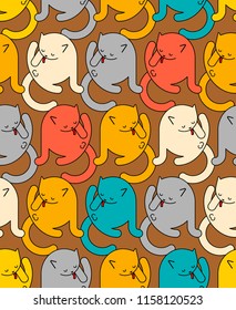 Cat washed pattern seamless. Home pet ornament. Animal texture. Vector illustration
