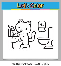 Cat washes hands coloring sheet vector