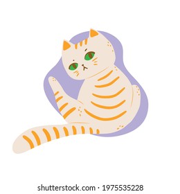 The cat is washing himself. View from the back. Vector illustration in simple cartoon style