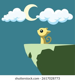 Cat Watching Moon Illustrations, kitten