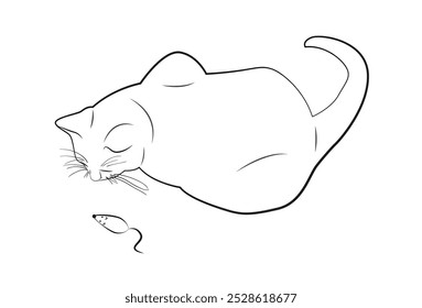 Gato observando rato, ilustração vetor simples