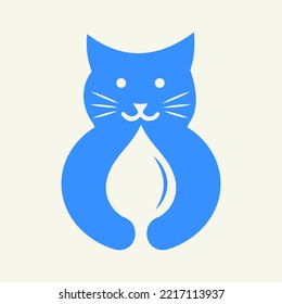 Cat Water Logo Negative Space Concept Vector Template. Cat Holding Water Symbol