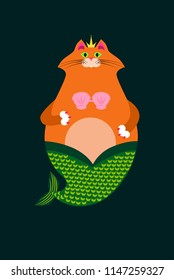Cat as Water Nymph. Vector illustration