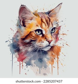 cat watercolor painting white background 