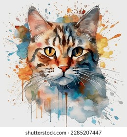 cat watercolor painting white background 